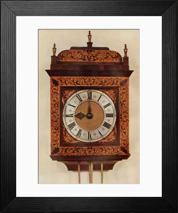 Framed Print : Thirty-Hour Striking Hanging Clock in Inlaid Marqueterie Case, 1947. Creator: Unknown Framed Print : Thirty-Hour Striking Hanging Clock in Inlaid Marqueterie Case, 1947. Creator: Unknown