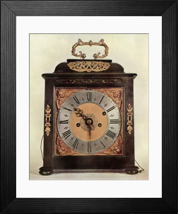 Framed Print : Alarum and Striking Mantel Clock in Ebony-Veneered Case, 1947. Creator: Unknown Framed Print : Alarum and Striking Mantel Clock in Ebony-Veneered Case, 1947. Creator: Unknown