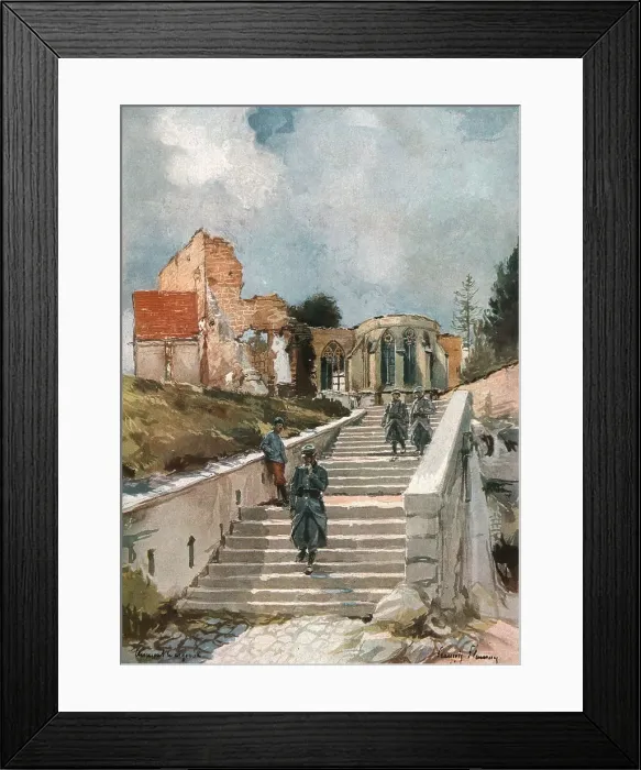 Framed Print : En Argonne; L'Eglise de Clermont-en-Argonne, 1915. Creator: Francois Flameng Framed Print : En Argonne; L'Eglise de Clermont-en-Argonne, 1915. Creator: Francois Flameng
