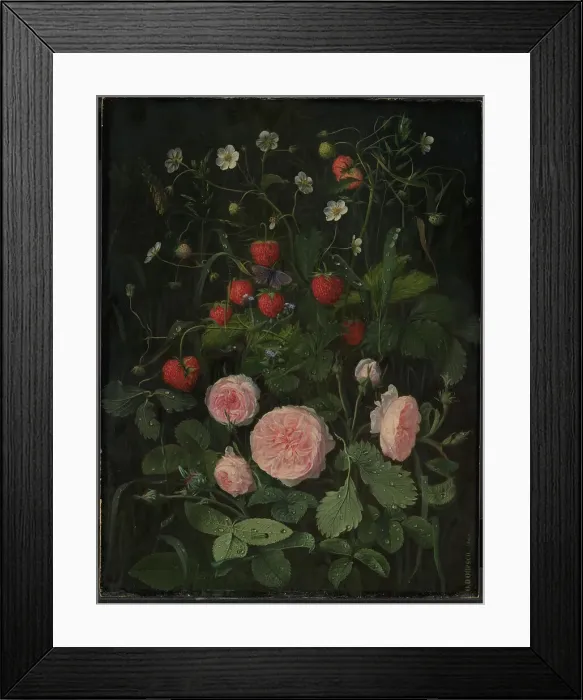 Framed Print : Still Life with Roses and Strawberries, 1843. Creator: Otto Didrik Ottesen Framed Print : Still Life with Roses and Strawberries, 1843. Creator: Otto Didrik Ottesen