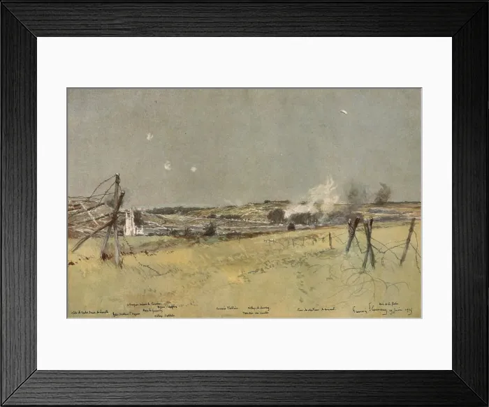 Framed Print : Les Batailles de l'Artois; L'Eglise d'Ablain et les Fonds de Souchez, 1915. Creator: Francois Flameng Framed Print : Les Batailles de l'Artois; L'Eglise d'Ablain et les Fonds de Souchez, 1915. Creator: Francois Flameng