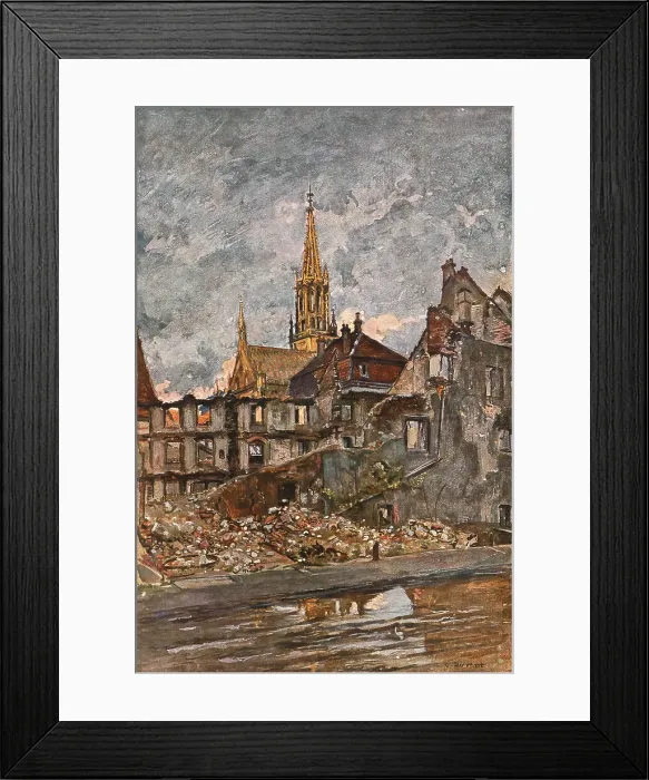 Framed Print : En Alsace; Thann: le quartier ruine, 1915. Creator: Charles-Jules Duvent Framed Print : En Alsace; Thann: le quartier ruine, 1915. Creator: Charles-Jules Duvent