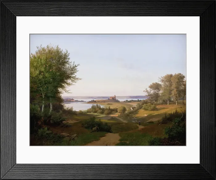 Framed Print : View of the Hill at Skanderborg Castle, Jutland, and the Memorial to Frederik VI, 1845. Creator: Andreas Juuel Framed Print : View of the Hill at Skanderborg Castle, Jutland, and the Memorial to Frederik VI, 1845. Creator: Andreas Juuel