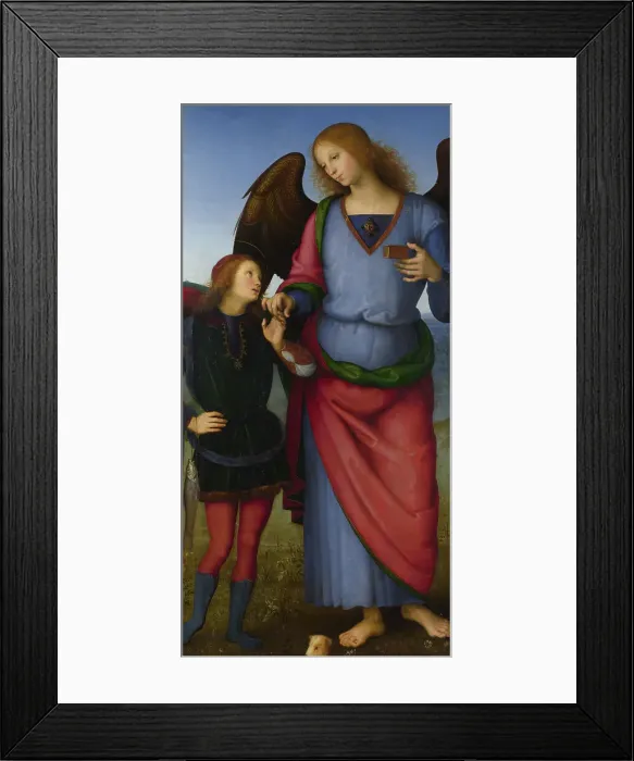 Framed Print : The Archangel Raphael with Tobias (Panel from an Altarpiece, Certosa), c. 1500. Creator: Perugino (ca. 1450-1523) Framed Print : The Archangel Raphael with Tobias (Panel from an Altarpiece, Certosa), c. 1500. Creator: Perugino (ca. 1450-1523)