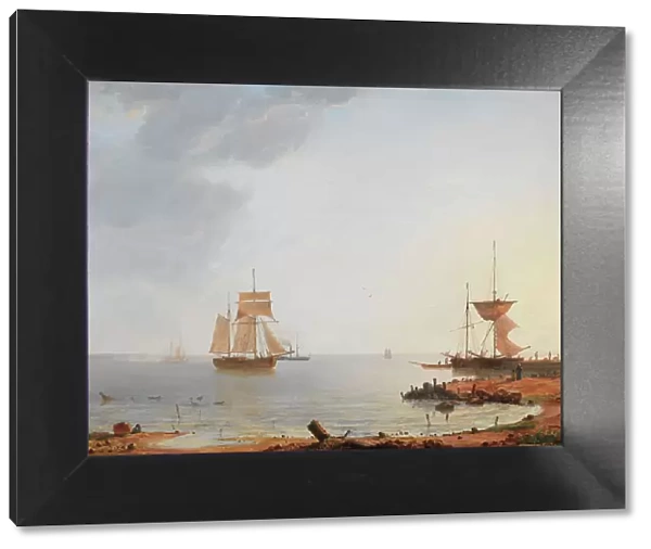 Ships Off the Coast of Zealand, Morning, 1845. Creator: Emanuel Larsen