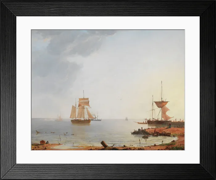 Framed Print : Ships Off the Coast of Zealand, Morning, 1845. Creator: Emanuel Larsen Framed Print : Ships Off the Coast of Zealand, Morning, 1845. Creator: Emanuel Larsen