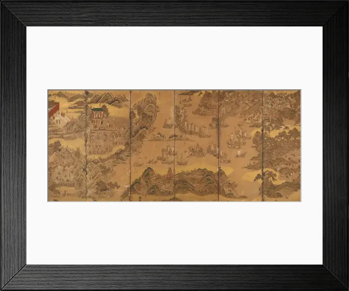 Framed Print : The Battle of Noryang (Six folded screen). Creator: Anonymous