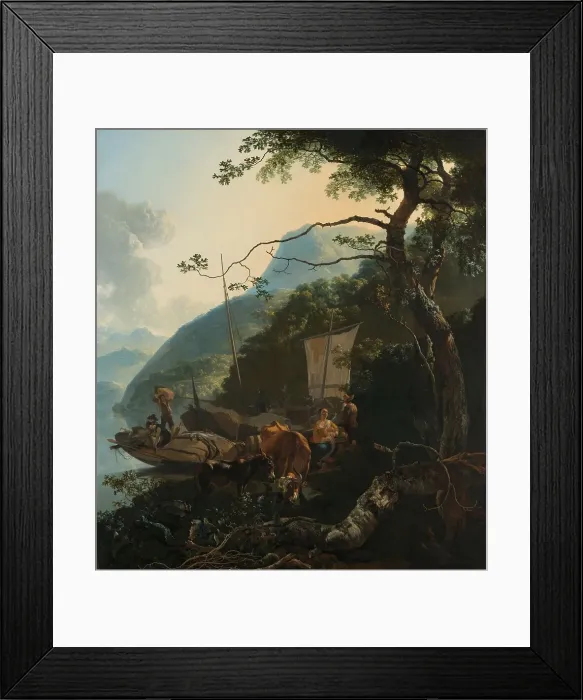 Framed Print : Boatmen Moored on the Shore of an Italian Lake, 1650-1670. Creator: Adam Pynacker Framed Print : Boatmen Moored on the Shore of an Italian Lake, 1650-1670. Creator: Adam Pynacker