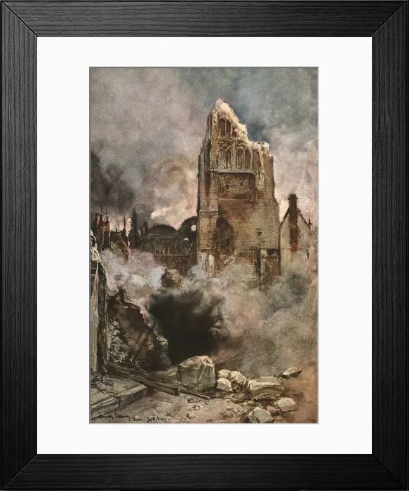 Framed Print : Arras; Bombardement du Beffroi, 1915 (1924). Creator: Francois Flameng Framed Print : Arras; Bombardement du Beffroi, 1915 (1924). Creator: Francois Flameng