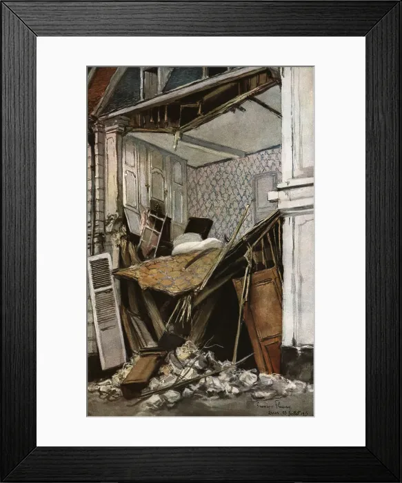 Framed Print : Arras; Maison eventree dans une rue d'Arras, 1915 (1924). Creator: Francois Flameng Framed Print : Arras; Maison eventree dans une rue d'Arras, 1915 (1924). Creator: Francois Flameng
