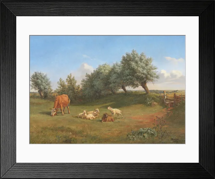 Framed Print : Cow and sheep, 1847. Creator: Andreas Peter Madsen Framed Print : Cow and sheep, 1847. Creator: Andreas Peter Madsen