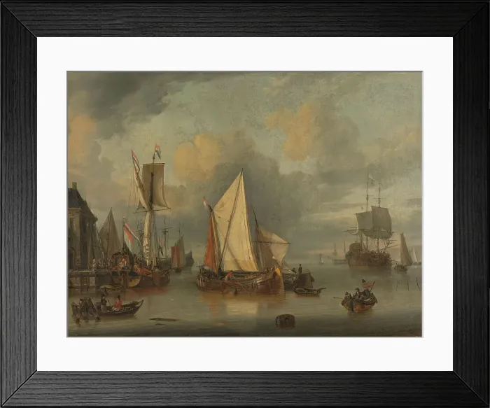Framed Print : A Calm (Ships in the Harbor by Calm Weather), 1675-1719. Creator: Jan Claesz Rietschoof Framed Print : A Calm (Ships in the Harbor by Calm Weather), 1675-1719. Creator: Jan Claesz Rietschoof
