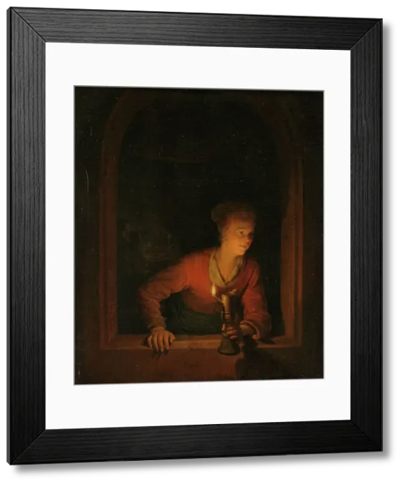 Framed Print : Girl with an Oil Lamp at a Window, 1645-1675. Creator: Gerrit Dou Framed Print : Girl with an Oil Lamp at a Window, 1645-1675. Creator: Gerrit Dou