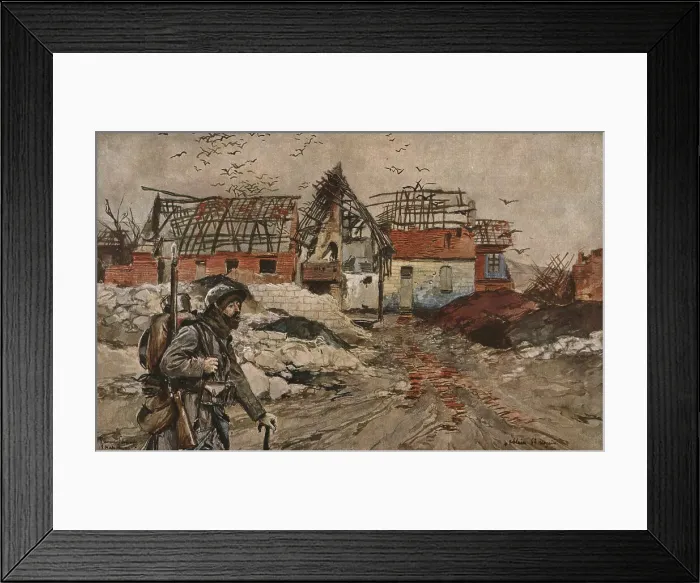 Framed Print : Dans les ruines d'Ablain-Saint-Nazaire, 1915 (1924). Creator: Francois Flameng Framed Print : Dans les ruines d'Ablain-Saint-Nazaire, 1915 (1924). Creator: Francois Flameng