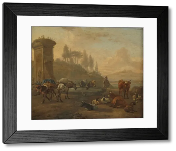 Framed Print : Livestock by a Fountain, 1650-1694. Creator: Willem Romeyn Framed Print : Livestock by a Fountain, 1650-1694. Creator: Willem Romeyn