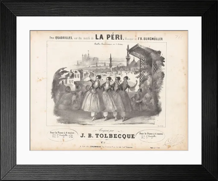 Framed Print : Cover of the score of the Ballet La Péri by Friedrich Burgmüller, 1843. Creator: Coindre, Victor (1816-1896) Framed Print : Cover of the score of the Ballet La Péri by Friedrich Burgmüller, 1843. Creator: Coindre, Victor (1816-1896)