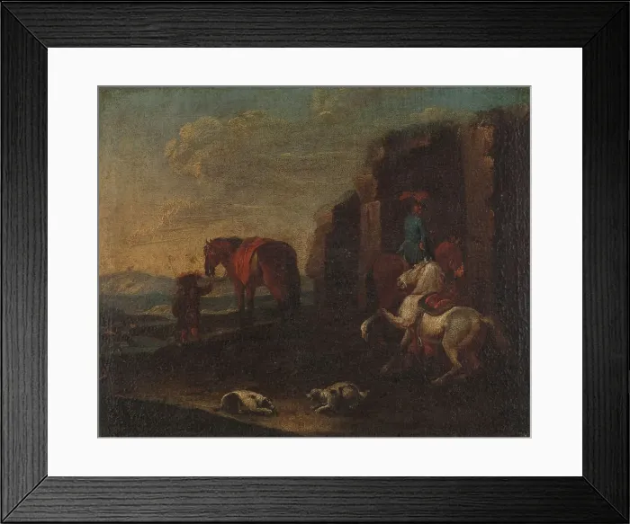 Framed Print : Travellers by a Ruin, c.1700. Creator: Unknown Framed Print : Travellers by a Ruin, c.1700. Creator: Unknown