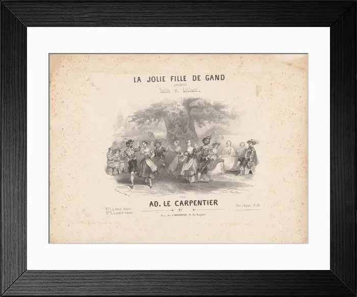 Framed Print : Cover of the score of the ballet La jolie fille de Gand by Adolphe Adam, 1842. Creator: Coindre, Victor (1816-1896) Framed Print : Cover of the score of the ballet La jolie fille de Gand by Adolphe Adam, 1842. Creator: Coindre, Victor (1816-1896)