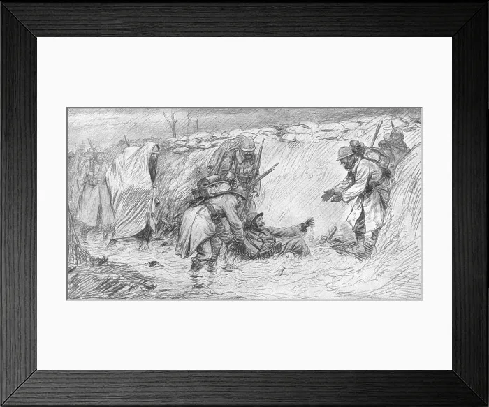 Framed Print : Sa bonne humeur:'T'en fais pas, dans quelques jours, y aura du caillebotis!, 1915 (1924) Creator: Unknown. Sa bonne humeur:'T'en fais pas, dans quelques jours, y aura du caillebotis!, 1915 (1924) Creator: Unknown Framed Print : Sa bonne humeur:'T'en fais pas, dans quelques jours, y aura du caillebotis!, 1915 (1924) Creator: Unknown. Sa bonne humeur:'T'en fais pas, dans quelques jours, y aura du caillebotis!, 1915 (1924) Creator: Unknown