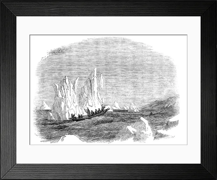 Framed Print : Destruction of a Skin-Boat by the Falling of an Iceberg, 1856. Creator: Unknown Framed Print : Destruction of a Skin-Boat by the Falling of an Iceberg, 1856. Creator: Unknown