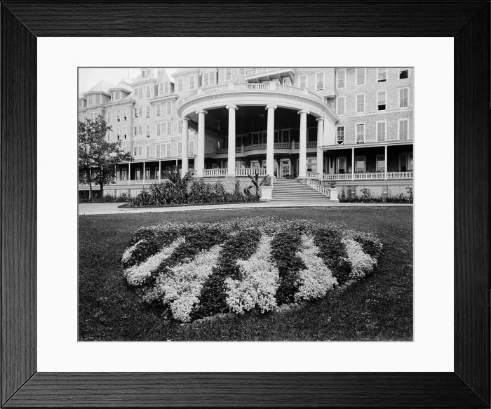 Framed Print : Flower shield at the Frontenac, Round Island, N.Y. between 1890 and 1906. Creator: Unknown Framed Print : Flower shield at the Frontenac, Round Island, N.Y. between 1890 and 1906. Creator: Unknown