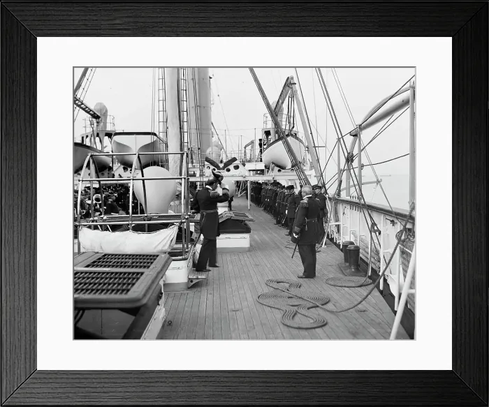 Framed Print : U.S.S. Chicago, Admiral Schley coming on board, 1899. Creator: Unknown Framed Print : U.S.S. Chicago, Admiral Schley coming on board, 1899. Creator: Unknown