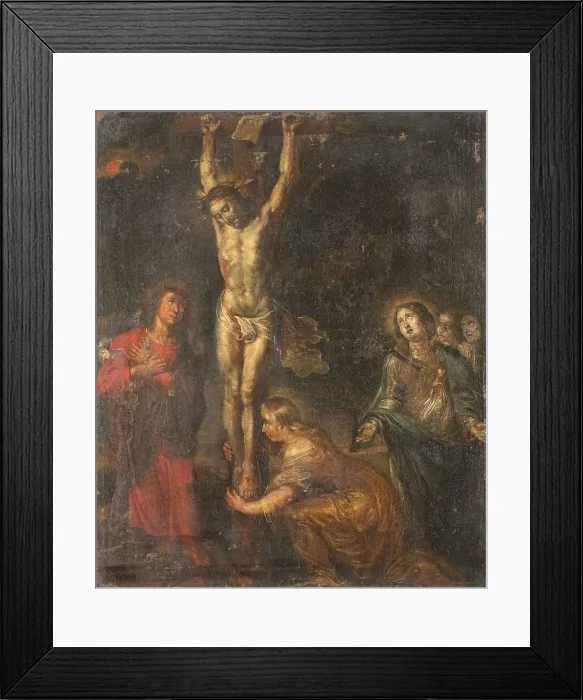 Framed Print : Christ on the Cross, with the Mother of Sorrows and Saints John the Evangelist and Mary... c.1630. Creator: Unknown Framed Print : Christ on the Cross, with the Mother of Sorrows and Saints John the Evangelist and Mary... c.1630. Creator: Unknown