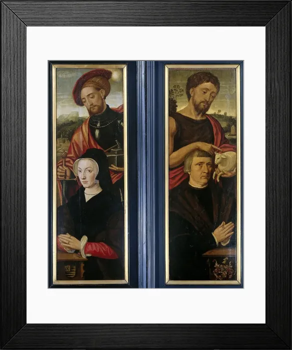 Framed Print : Two Wings of a Triptych with Portraits of Donors with Saints Adrian and John the Baptist, 1530-1550. Creator: Pieter Pourbus Framed Print : Two Wings of a Triptych with Portraits of Donors with Saints Adrian and John the Baptist, 1530-1550. Creator: Pieter Pourbus