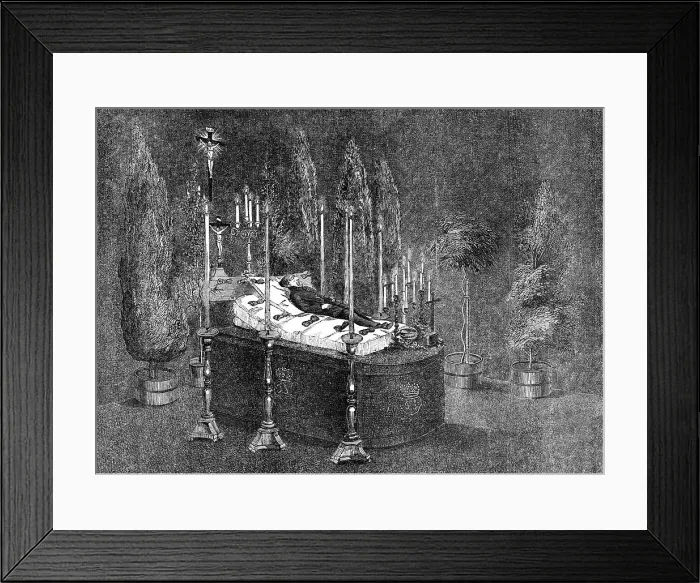 Framed Print : The Remains of His Highness the Prince de Schinas Lying in State, at Spa, 1856. Creator: Unknown Framed Print : The Remains of His Highness the Prince de Schinas Lying in State, at Spa, 1856. Creator: Unknown