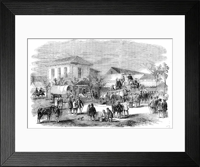 Framed Print : First Sale of Sugar in the Market Square of D'Urban, Port Natal, 1856. Creator: Unknown Framed Print : First Sale of Sugar in the Market Square of D'Urban, Port Natal, 1856. Creator: Unknown