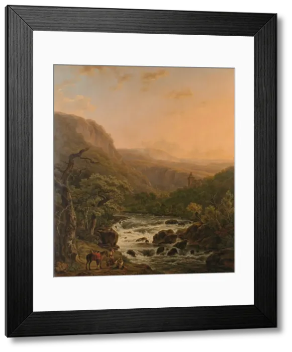 Framed Print : River in the Ardennes at Sunset, 1821. Creator: Henri van Assche Framed Print : River in the Ardennes at Sunset, 1821. Creator: Henri van Assche