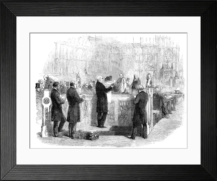 Framed Print : Life Peerages - the Assistant-Keeper of the Records Reading the Peerage Patent at the Bar of the Hou Creator: Unknown Framed Print : Life Peerages - the Assistant-Keeper of the Records Reading the Peerage Patent at the Bar of the Hou Creator: Unknown