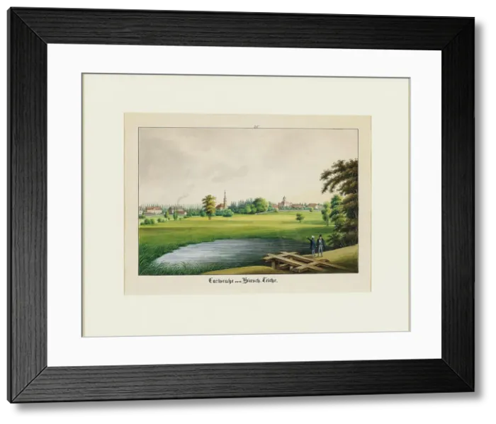 Framed Print : Carlsruhe Castle seen from the Hirsch pond, 19th century. Creator: Anonymous Framed Print : Carlsruhe Castle seen from the Hirsch pond, 19th century. Creator: Anonymous