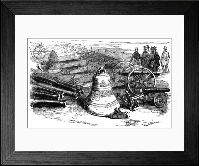 Framed Print : Russian Guns and Bells from Sebastopol, just received at Woolwich Arsenal, 1856. Creator: Unknown Framed Print : Russian Guns and Bells from Sebastopol, just received at Woolwich Arsenal, 1856. Creator: Unknown