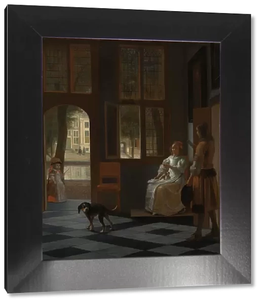 Man Handing a Letter to a Woman in the Entrance Hall of a House, 1670. Creator: Pieter de Hooch