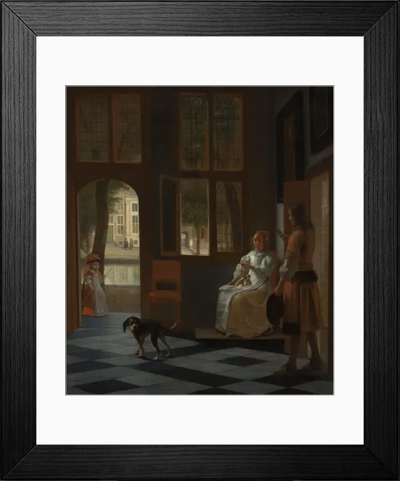 Framed Print : Man Handing a Letter to a Woman in the Entrance Hall of a House, 1670. Creator: Pieter de Hooch Framed Print : Man Handing a Letter to a Woman in the Entrance Hall of a House, 1670. Creator: Pieter de Hooch