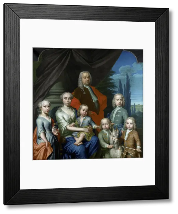 Framed Print : Willem Philip Kops (1695-1756), with his Wife and Children, 1738. Creator: Frans Decker Framed Print : Willem Philip Kops (1695-1756), with his Wife and Children, 1738. Creator: Frans Decker