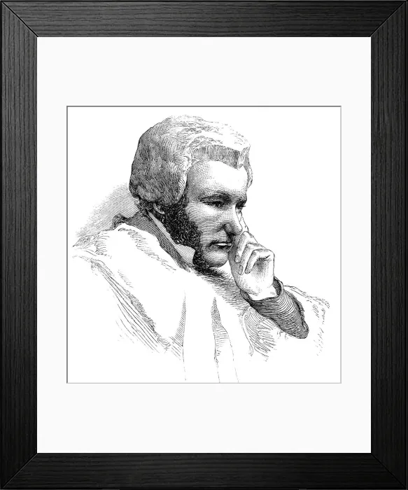 Framed Print : Mr. Baron Bramwell, the New Judge, Court of Exchequer, from a sketch taken in court, 1856. Creator: Unknown Framed Print : Mr. Baron Bramwell, the New Judge, Court of Exchequer, from a sketch taken in court, 1856. Creator: Unknown