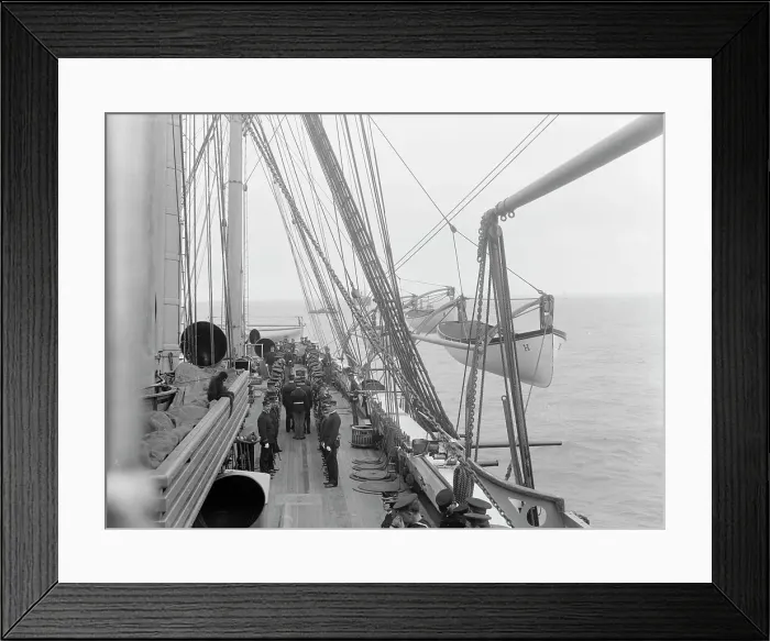 Framed Print : U.S.S. Hartford, inspection, looking aft. port side, between 1890 and 1901. Creator: Unknown