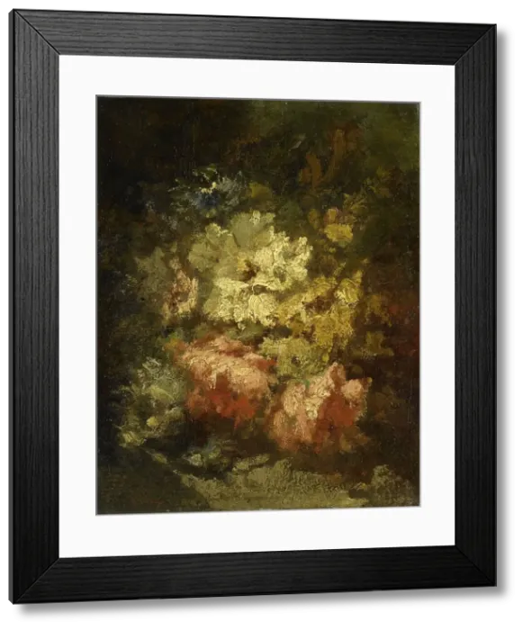 Framed Print : Still Life with White and Red Roses, 1860-1876. Creator: Narcisse Virgile Diaz de la Pena Framed Print : Still Life with White and Red Roses, 1860-1876. Creator: Narcisse Virgile Diaz de la Pena