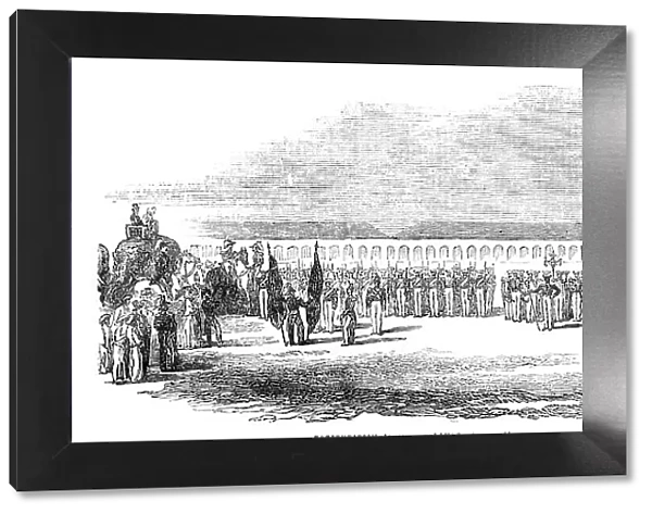 Presentation of New Colours to the 28th Regiment, Bengal Native Infantry, at Umballah, 1856. Creator: Unknown