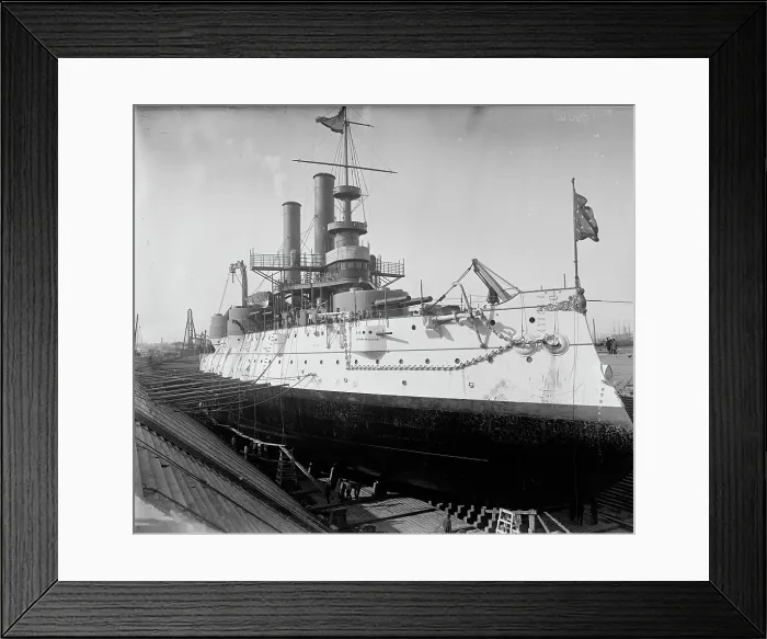 Framed Print : U.S.S. Iowa in dry dock, Brooklyn Navy Yard, between 1897 and 1901. Creator: Unknown