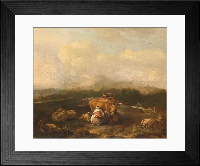 Framed Print : Italian Landscape with Cattle, 1640-1669. Creator: Nicolaes Van Helt Stockade Framed Print : Italian Landscape with Cattle, 1640-1669. Creator: Nicolaes Van Helt Stockade