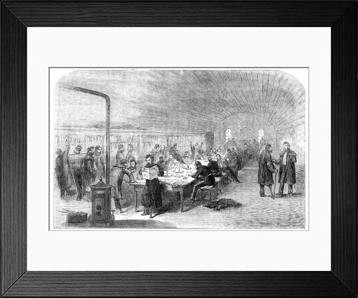 Framed Print : Soldiers Reading-Room, St. Mary's Barracks, Chatham, 1856. Creator: Unknown Framed Print : Soldiers Reading-Room, St. Mary's Barracks, Chatham, 1856. Creator: Unknown