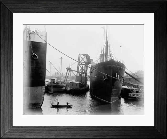 Framed Print : Loading steamers in Montreal harbor, between 1880 and 1901. Creator: Unknown