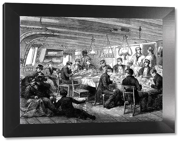 Gun-Room - Midshipmens Mess, Breakfast, H.M.S. 'Caesar' - Baltic Fleet, 1856. Creator: Unknown. Gun-Room - Midshipmens Mess, Breakfast, H.M.S. 'Caesar' - Baltic Fleet, 1856. Creator: Unknown