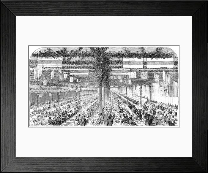 Framed Print : Dinner given by Frances Marchioness of Londonderry to Pitmen, on Chilton Moor, 1856. Creator: Unknown Framed Print : Dinner given by Frances Marchioness of Londonderry to Pitmen, on Chilton Moor, 1856. Creator: Unknown