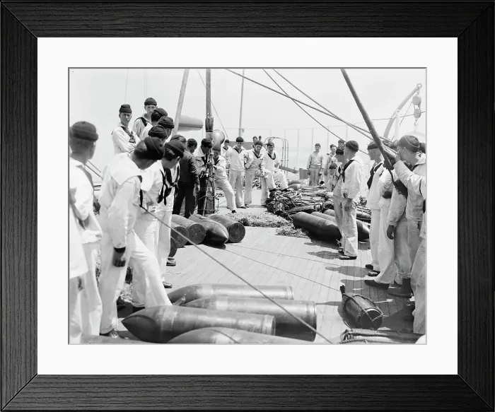Framed Print : U.S.S. Kentucky, taking on ammunition, 1900 or 1901. Creator: Unknown Framed Print : U.S.S. Kentucky, taking on ammunition, 1900 or 1901. Creator: Unknown