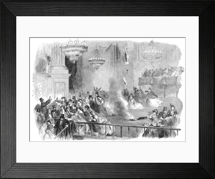 Framed Print : The Burning of Covent-Garden Theatre - Flight of the Masqueraders, 1856. Creator: Unknown Framed Print : The Burning of Covent-Garden Theatre - Flight of the Masqueraders, 1856. Creator: Unknown