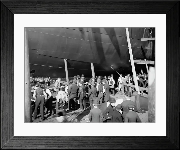Framed Print : U.S.S. Maine, wedging up before launching, 1889. Creator: Unknown Framed Print : U.S.S. Maine, wedging up before launching, 1889. Creator: Unknown
